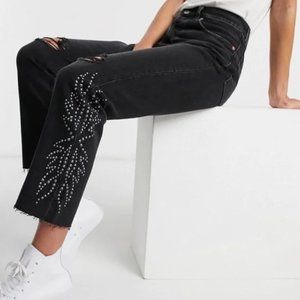 Levi's 501's Black Studded Western Ripped Jeans Size 29